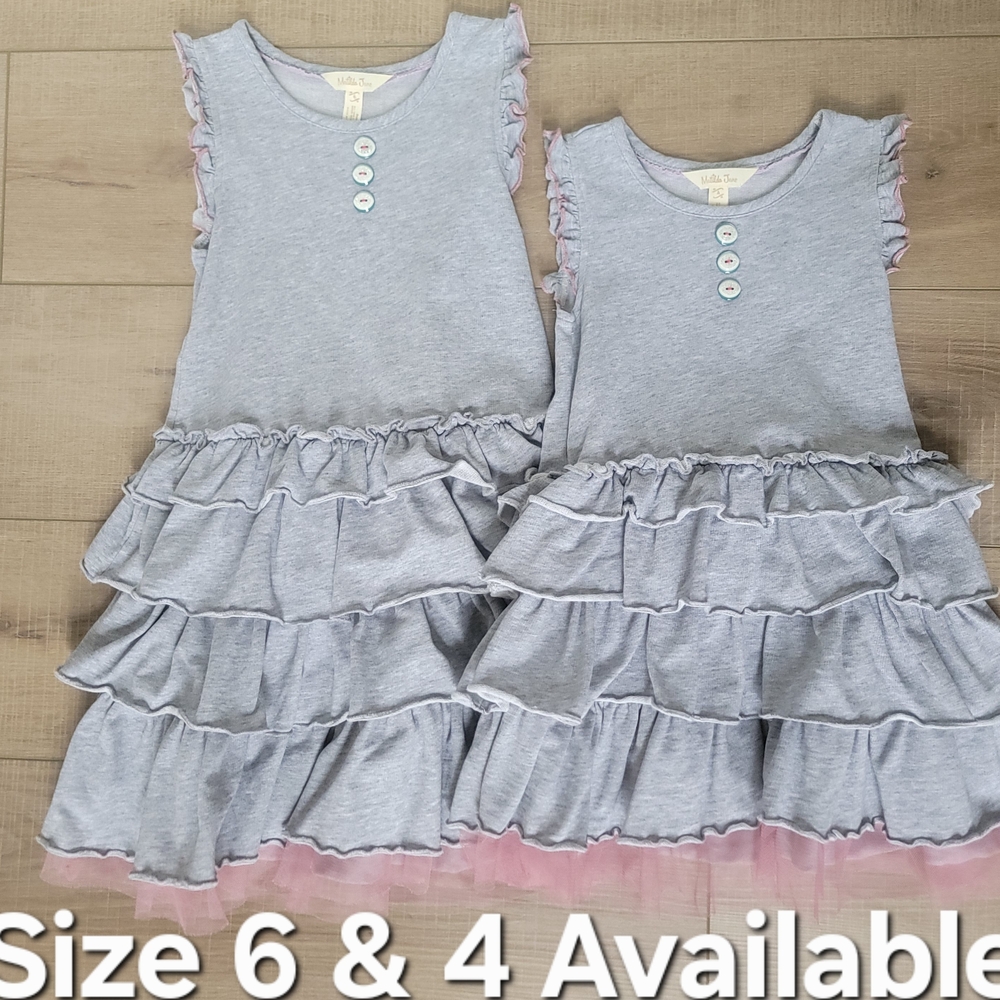 Matilda Jane Sister Set | Sizes 6 & 4 | Gray & Pink Boutique Ruffle Twirl Dress